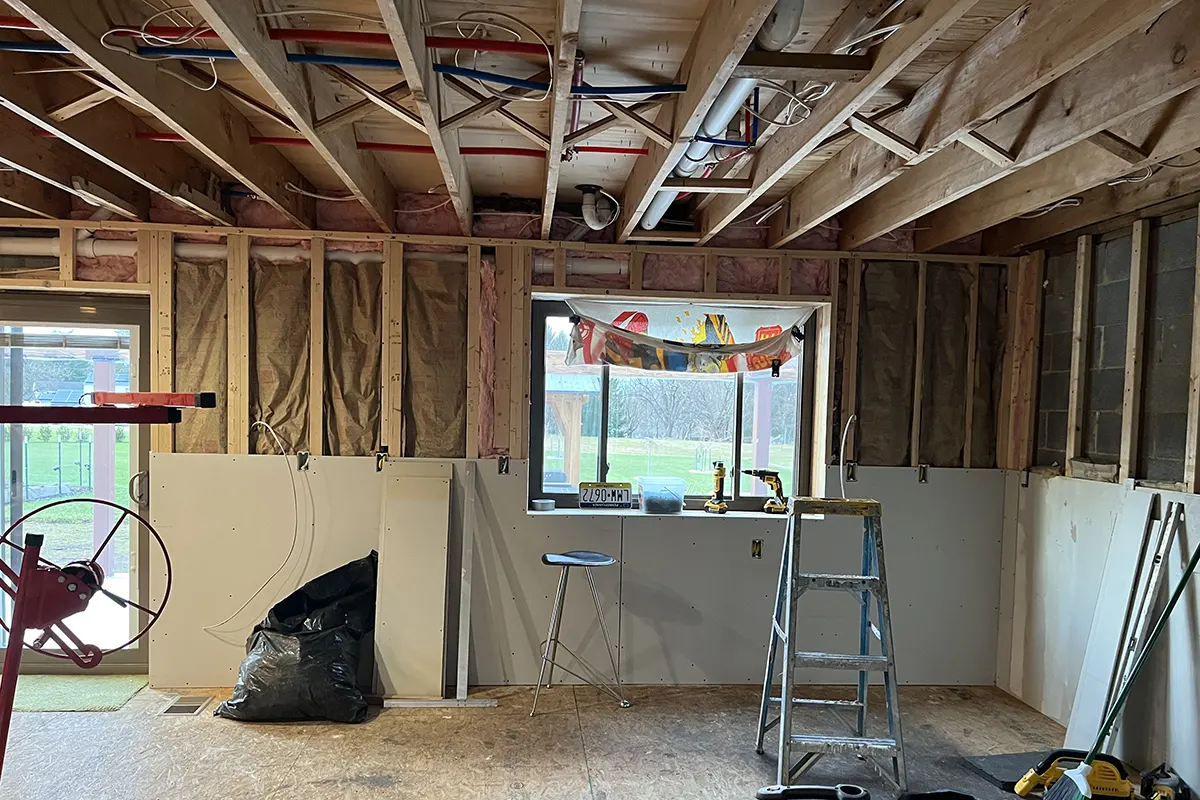Kitchen remodeling demolition rough preparation drywall flooring cabinets countertops painting