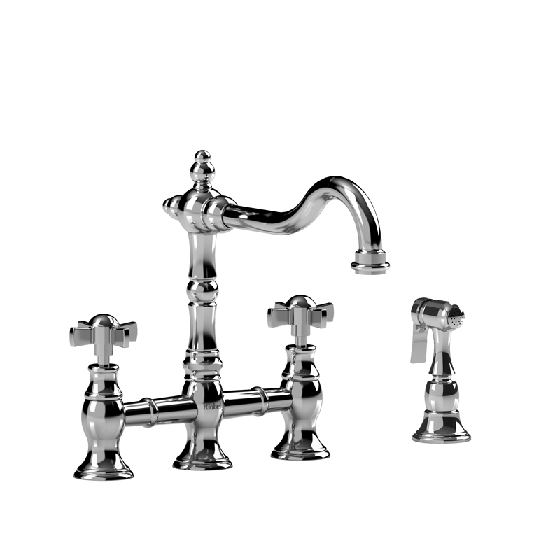 Riobel BR400X Bridge kitchen faucet with spray
